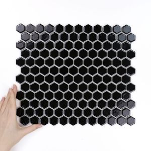 Țiglă Hexagon Mic Negru Lucioasă