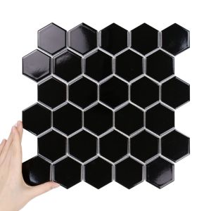 Țiglă Hexagon Mare Negru Lucioasă