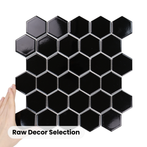 Țiglă Hexagon Mare Negru Lucioasă