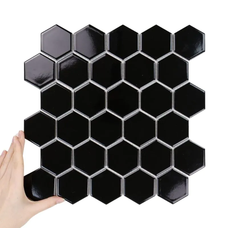 Țiglă Hexagon Mare Negru Lucioasă
