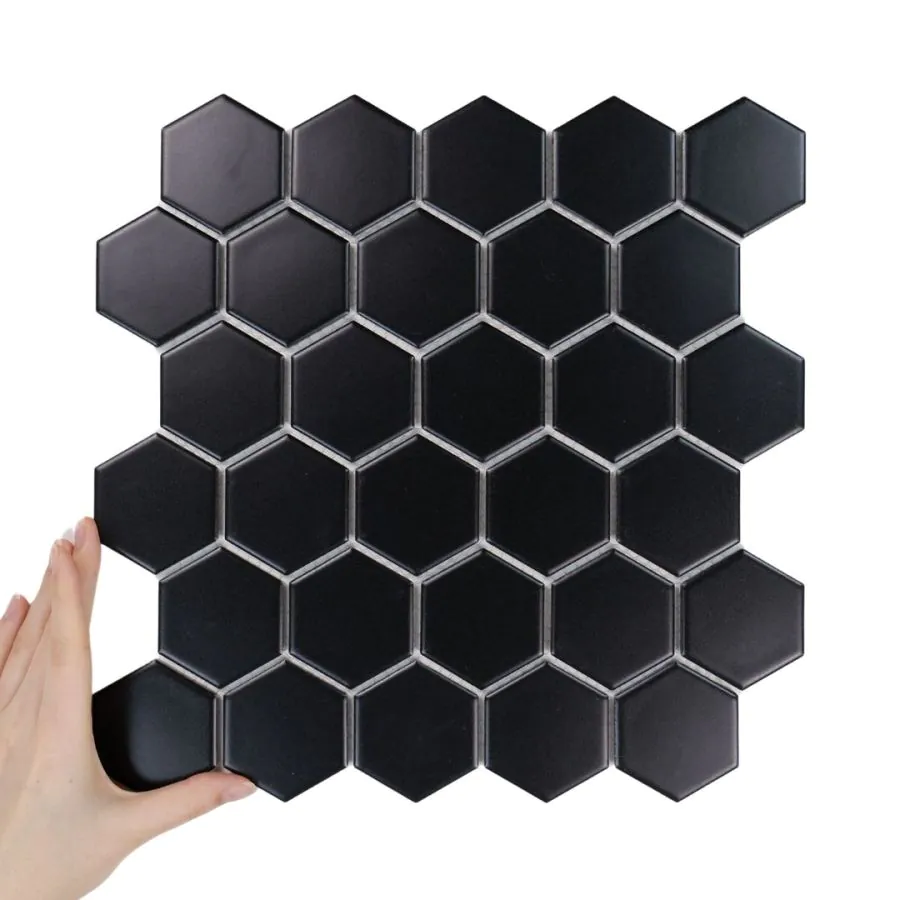 Țiglă Hexagon Mare Negru Mată