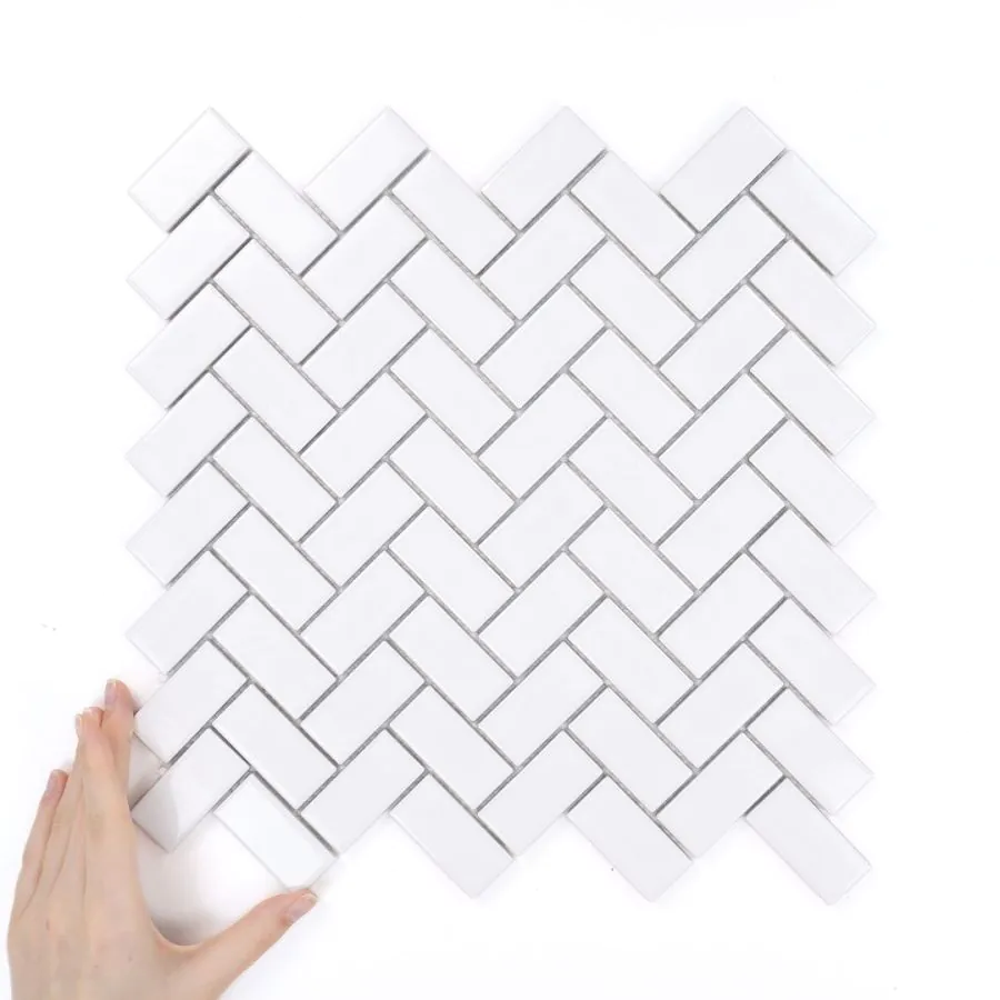 Țiglă Herringbone Alb Lucioasă