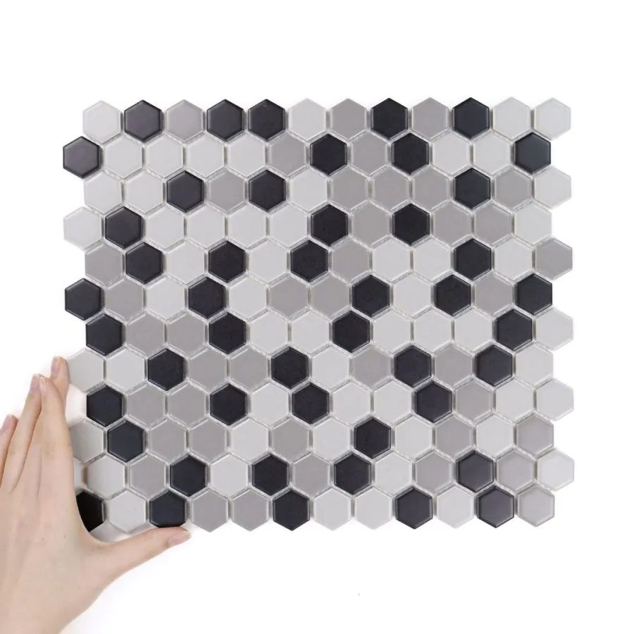 Țiglă Hexagon Mic Gri Mix Mată